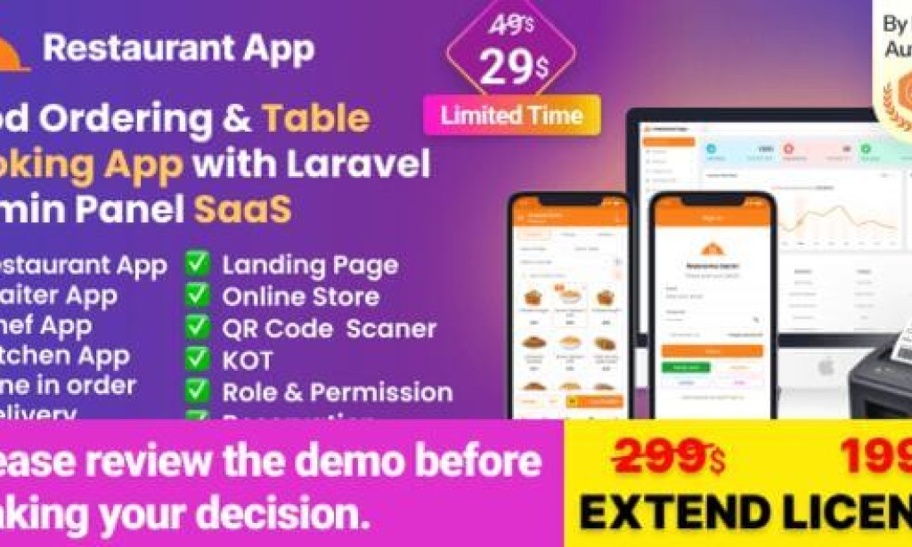 Restaurant App v3.4 – Online Food Ordering Table Booking Restaurant App with Laravel Admin Panel SaaS