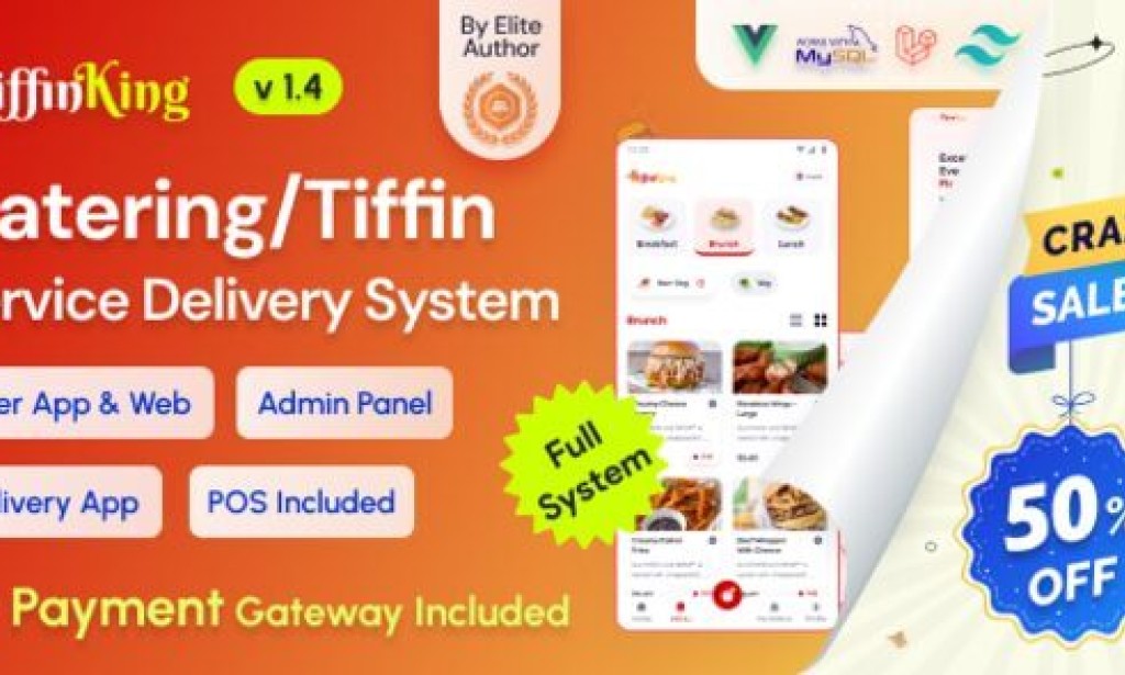 TiffinKing v1.4 – Catering/Tiffin Food Ordering System with Admin Panel & Delivery Man App, POS