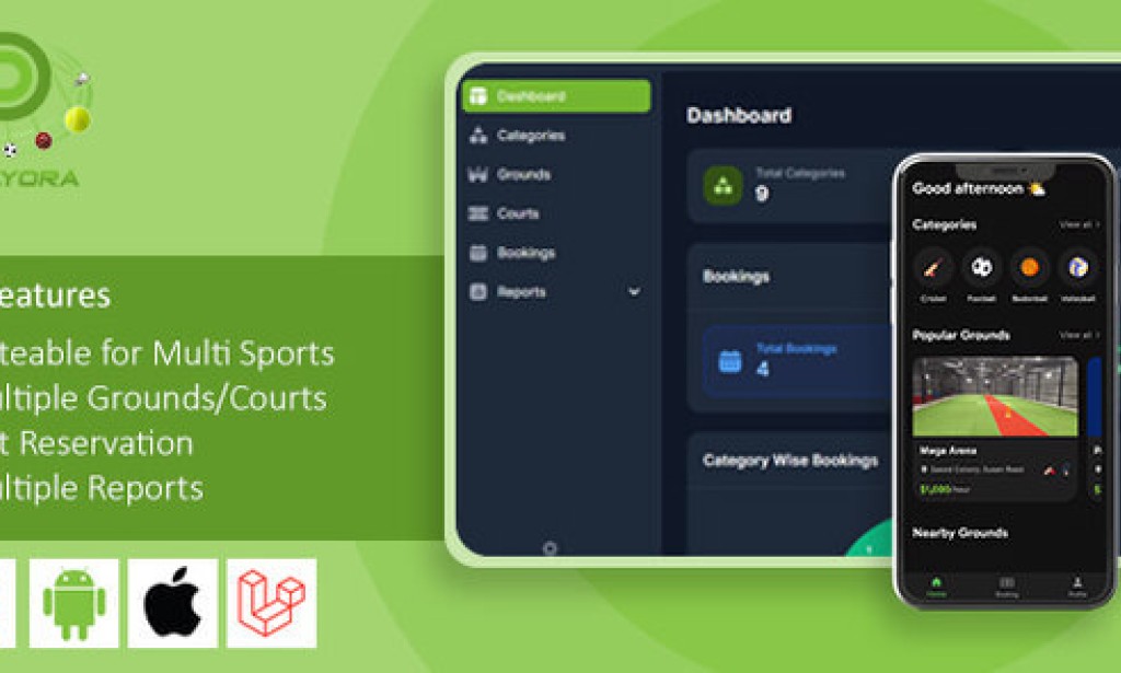 Playora v1.0 – Multi-Sport Ground & Court Booking Mobile App with Laravel Admin Source
