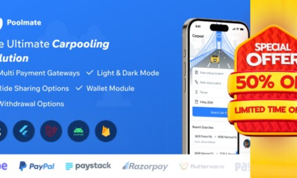 PoolMate v3.2 – BlaBlaCar Clone | Complete Carpooling Solution in Flutter App Source