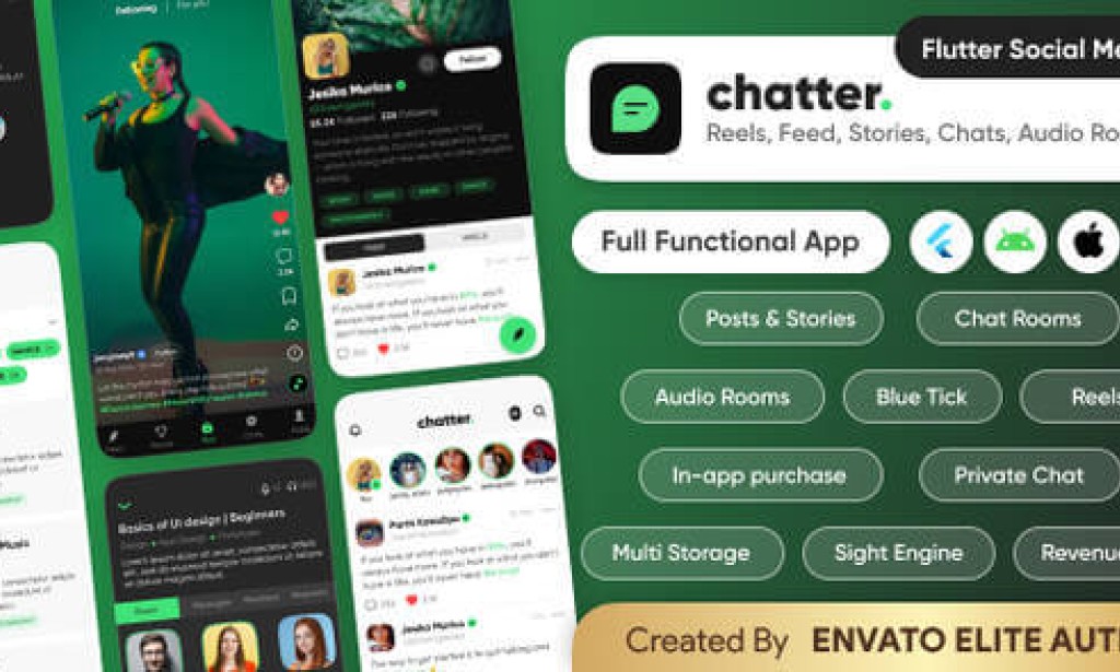 Chatter (27 Jan 2026) – TikTok Social Media Short Video, Reels, Chats, Posts, Stories, Audio Room: Flutter/Laravel Source