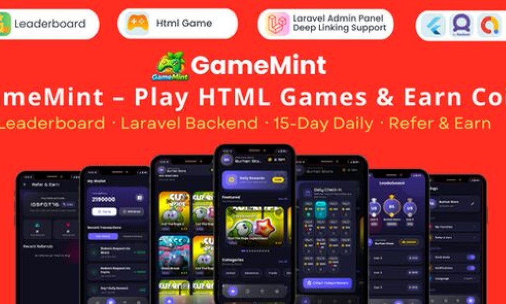 GameMint v1.0 – Play & Earn HTML Games with Flutter and Laravel Backend