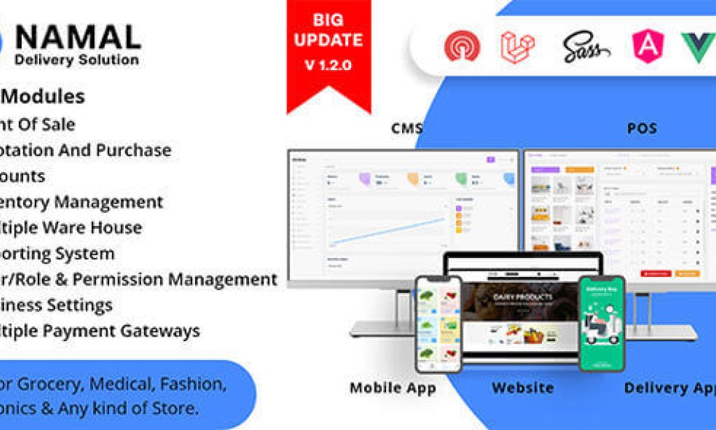 Namal v1.2.0 – 5 in 1 Ionic Delivery Solution with POS for Single & Multiple Location Business Brand App Source