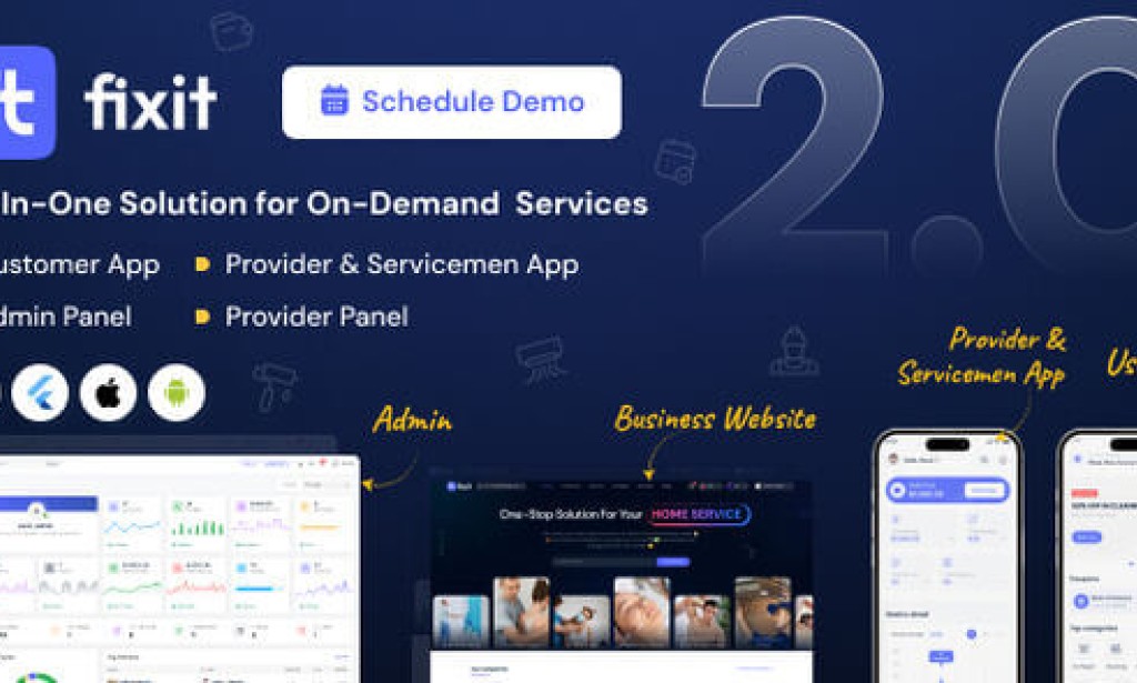 Fixit v2.0 – Multi Vendor On Demand, Handyman, Home Service Flutter App with Admin Complete Solution Source