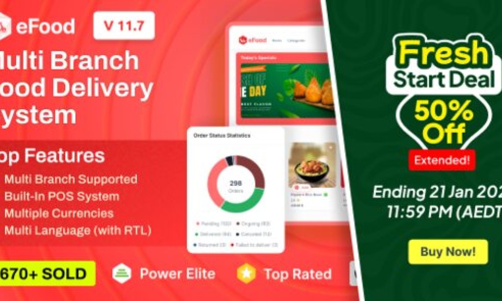 eFood v11.7 Nulled – Food Delivery App with Laravel Admin Panel + Delivery Man App Source