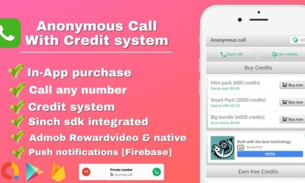 Anonymous Call v2.3 – Android Free Calling App with In-app Purchase & Credit System Source