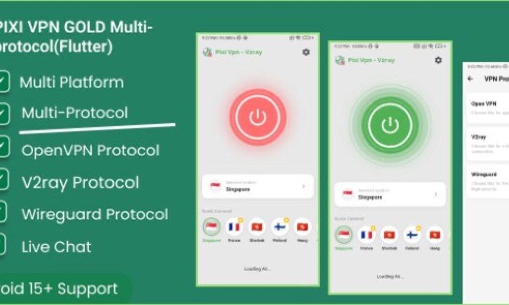Pixi VPN v1.0 – Multi Protocol VPN OpenVPN, V2ray, Wireguard with Ready to Business Panel App Source