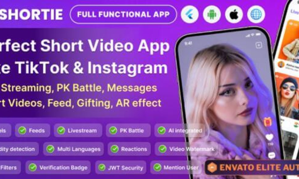 Shortie – Short Video & Live Streaming App with Admin Panel, Android, iOS & Web, Tiktok Clone Source