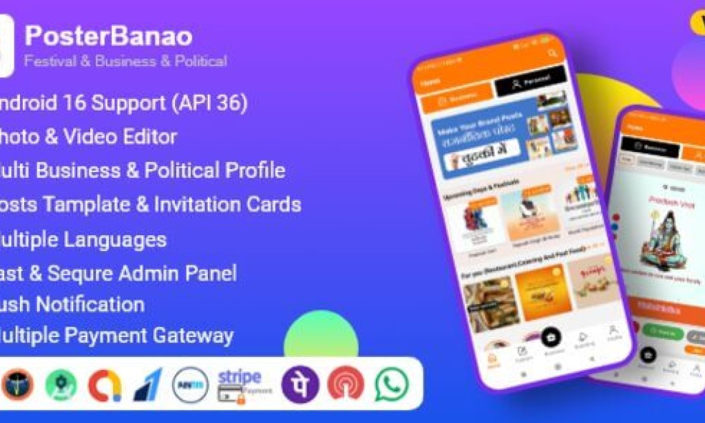 Poster Banao v2.2 Nulled – Poster Maker, Festival & Business & Political, AdBanao Clone Poster Maker App Source