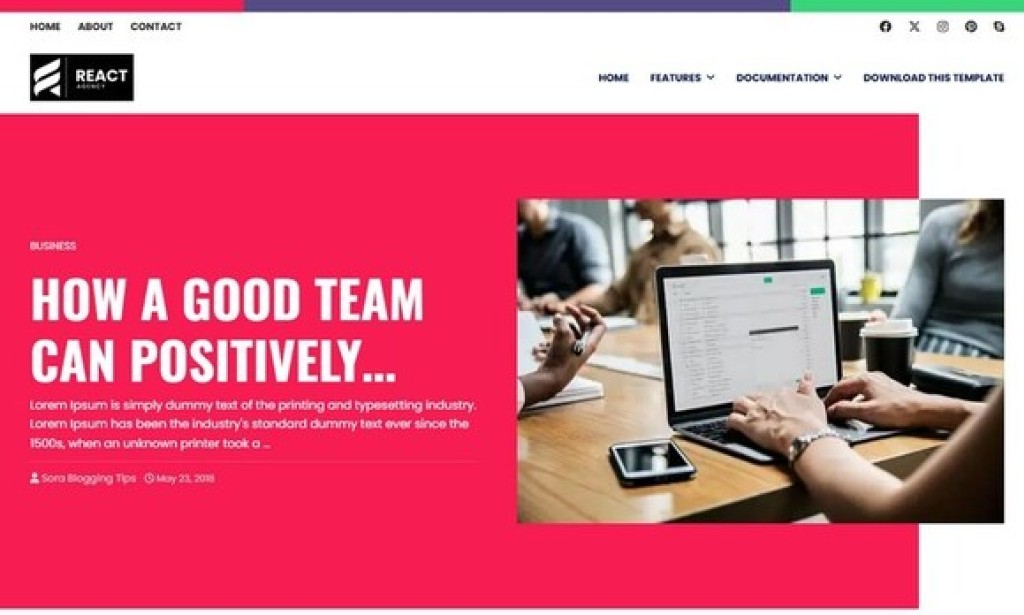 React v1.0 – Digital Agency Blogger Template