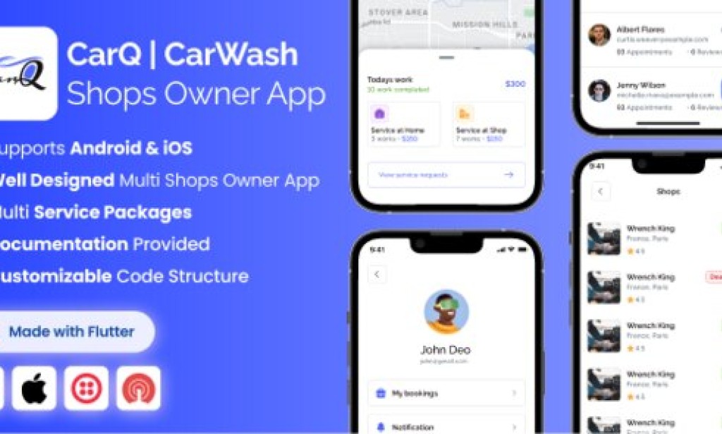 Shop Owner App for CarQ Car Wash Marketplace SAAS Flutter App v3.0.0