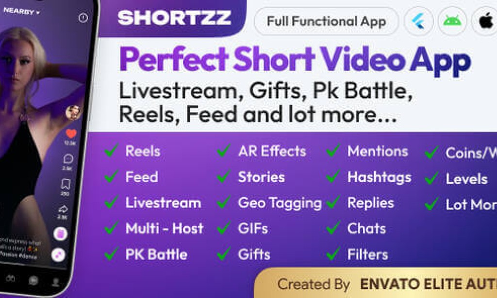 Shortzz (05 Feb 2026) – Tiktok Clone – Short Video App Live Streaming, PK Battle, Feed, Story etc. Flutter/Laravel Source